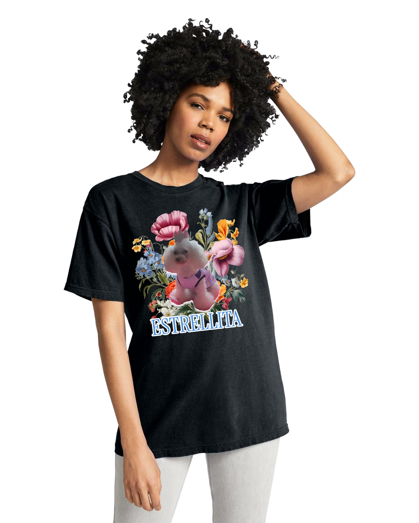 Custom Floral Dog Pet Portrait T-shirt