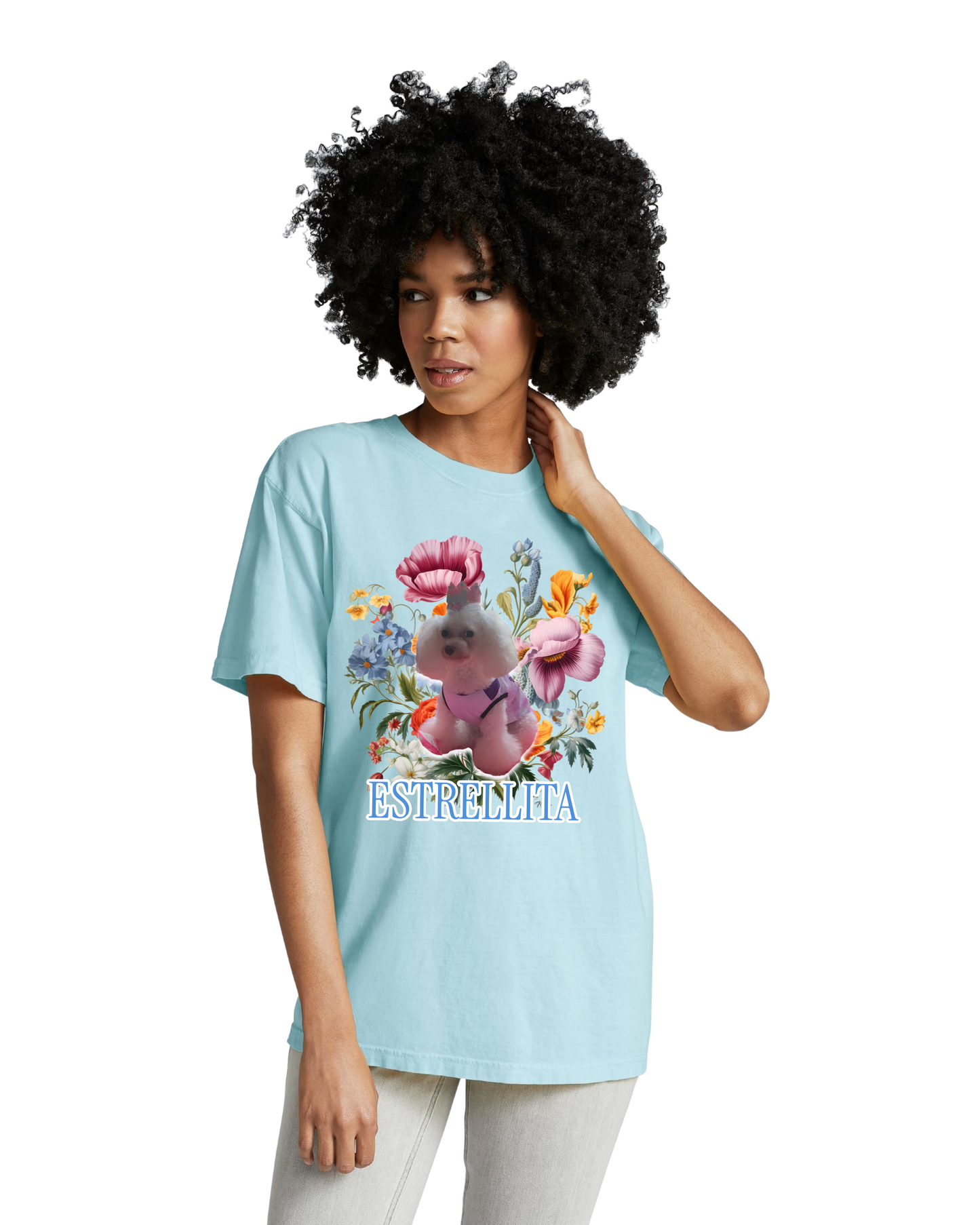 Custom Floral Dog Pet Portrait T-shirt