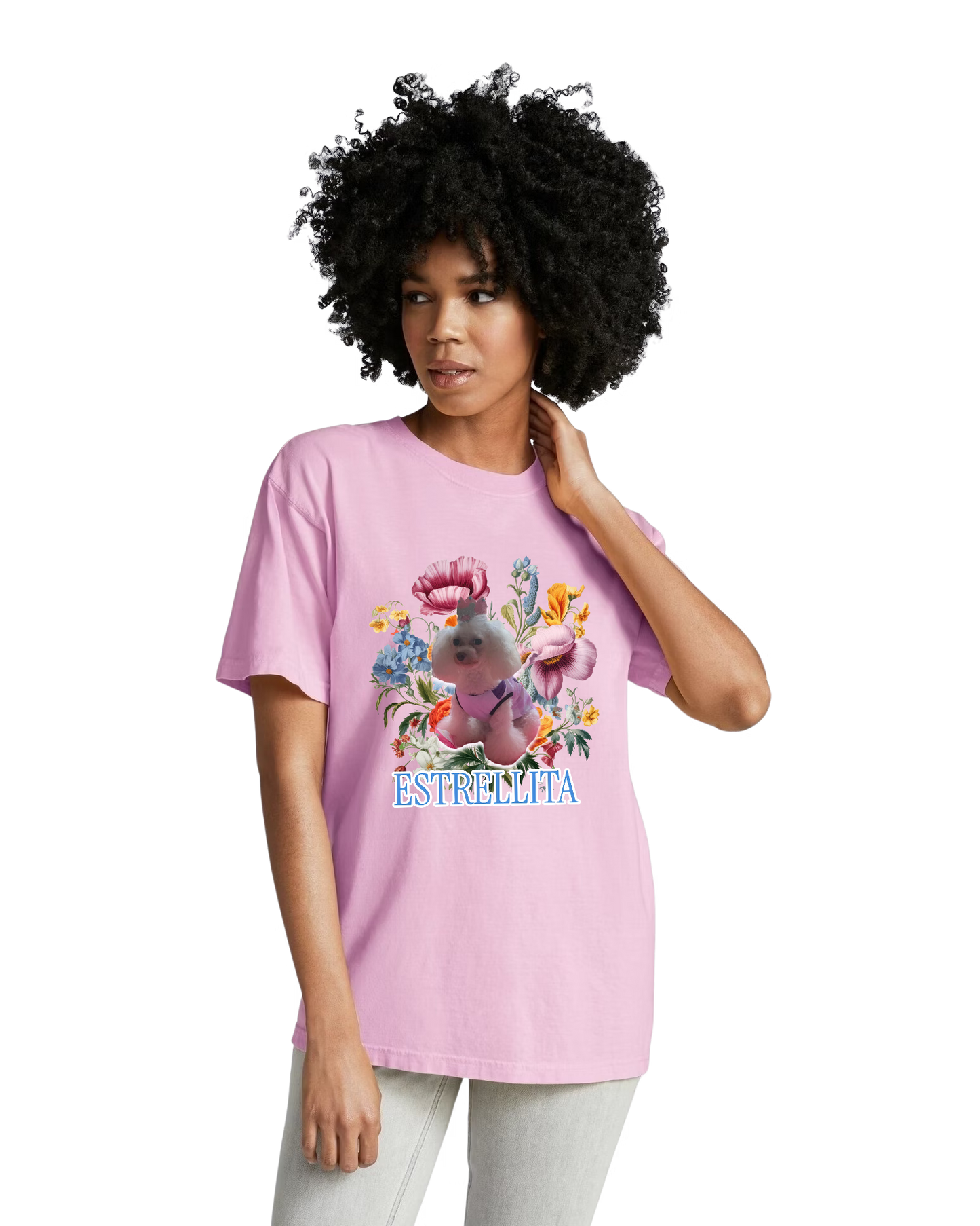 Custom Floral Dog Pet Portrait T-shirt